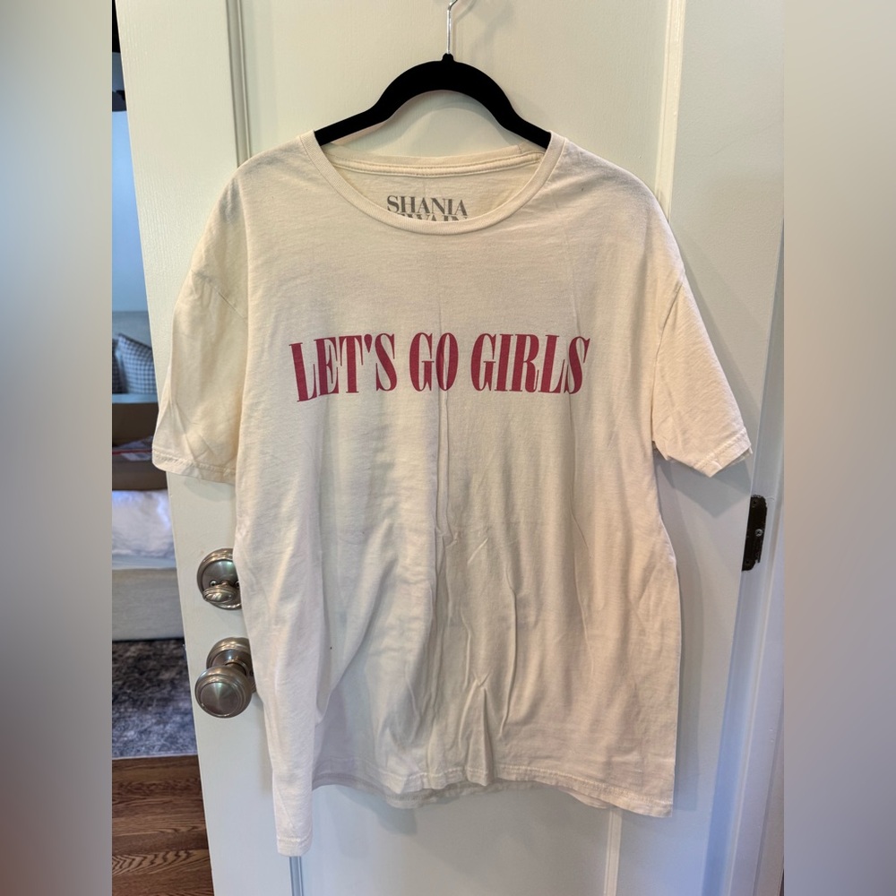 Shania Twain tour tee LET'S GO GIRLS Cream Tee with Pink Graphic